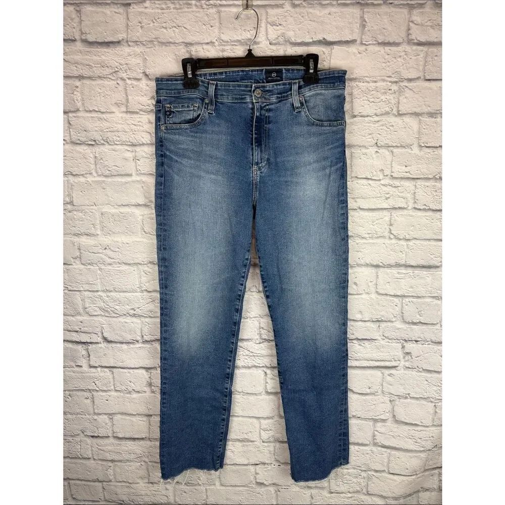 AG Adriano Goldschmied Mari Mid-Rise Slim Straight Frayed Jeans Size 32